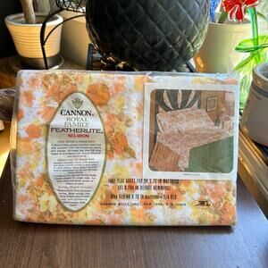 Vtg Cannon Royal Family Featherlite Sheet Full Flat Orange MOD 70’s Flowers